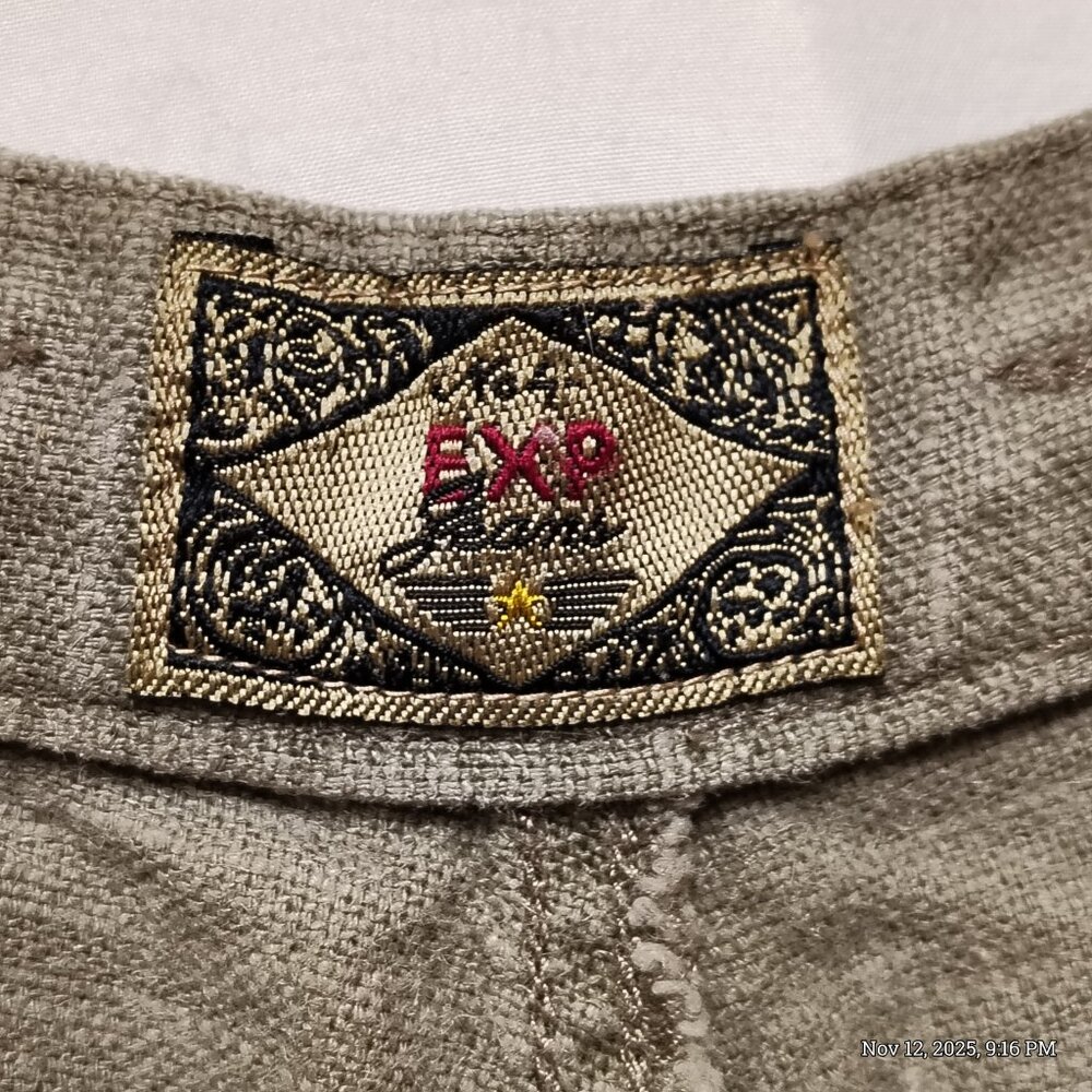 Vintage 90s Express Womens Olive Green Jeans High Waisted Tapered Leg Baggy - Picture 9 of 11